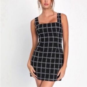 Jason Wu black/blue/gold tweed plaid sheath dress small